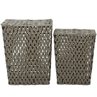 Gray Metal Storage Basket with Matching Lids Set of 2 22", 19"