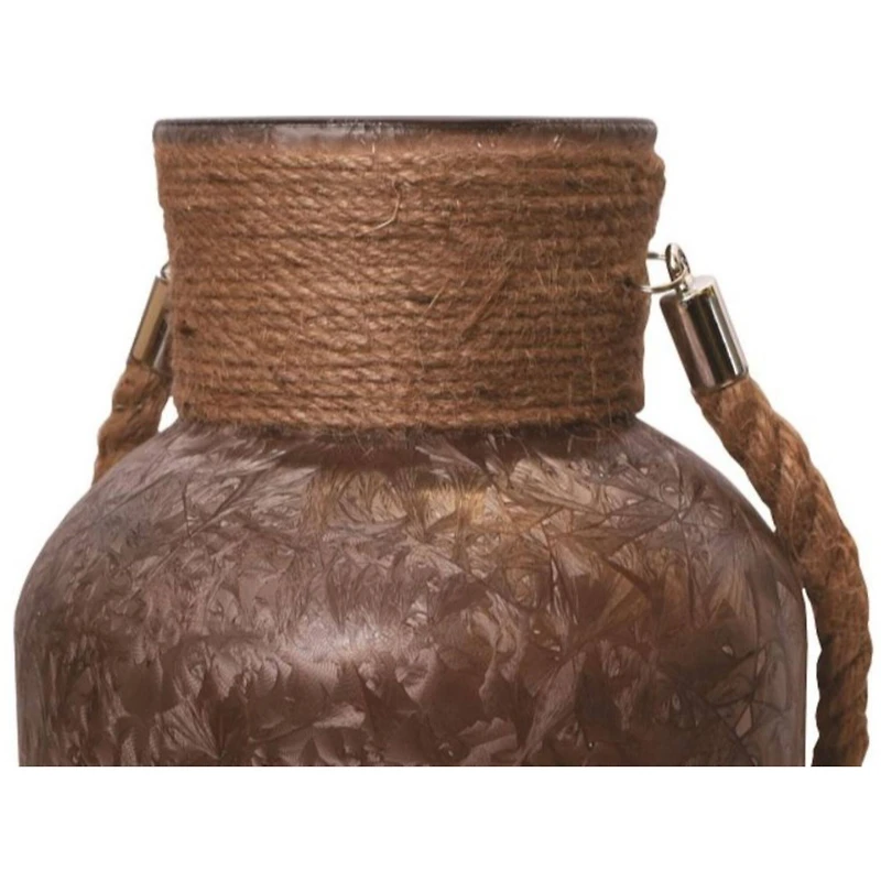 12" Brown Winter Scene Christmas Pillar Candle Lantern