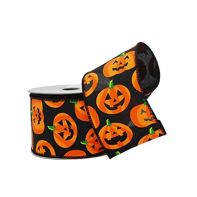2.5" x 20ft. Black Jack-O'-Lantern Wired Faux Linen Ribbon by Celebrate It® Halloween