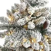 4ft. Pre-Lit Flocked Livingston Fir Pinecones Artificial Christmas Tree with Clear Warm LED Lights