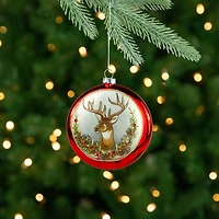 Glittered Reindeer Glass Christmas Disc Ornament
