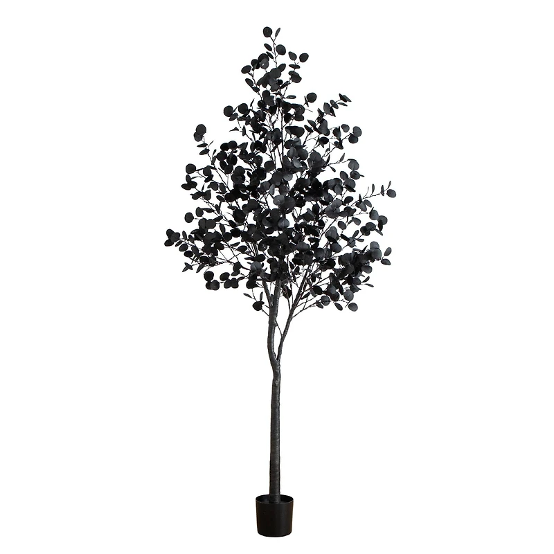 8ft. Pre-Lit Artificial Halloween Black Eucalyptus Tree with 540 Orange & Purple LED Lights