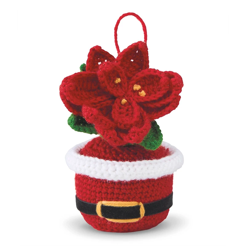 Intermediate Poinsettia in Santa Pot Amigurumi Crochet Ornament Kit by Loops & Threads®