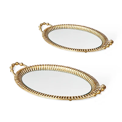 Glitzhome® Gold Oval Metal Mirrored Decorative Trays Set