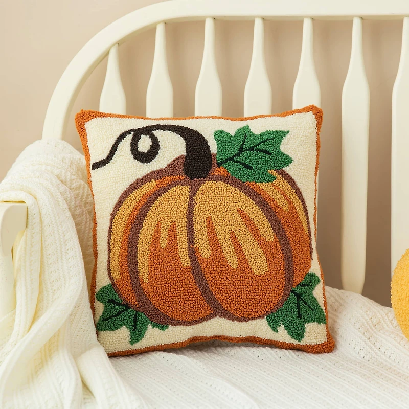 Glitzhome® 14" Fall Hooked Pumpkin Pillow