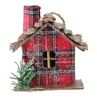 4" Frosted & Glittered Red & Brown Plaid Country Cabin Christmas Ornament