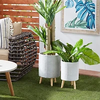 Light Gray Cylinder Polystone Contemporary Planter Set