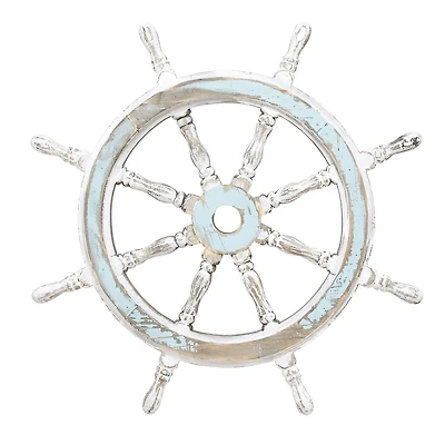 24" White Wood Coastal Ship Wheel Wall Decor