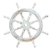 24" White Wood Coastal Ship Wheel Wall Decor