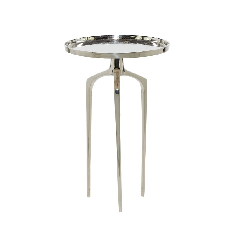 25" Contemporary Round Silver Aluminum Raised Edge Accent Table