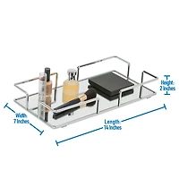 Home Details 14" Chrome Modern Rectangular Mirror Vanity Tray