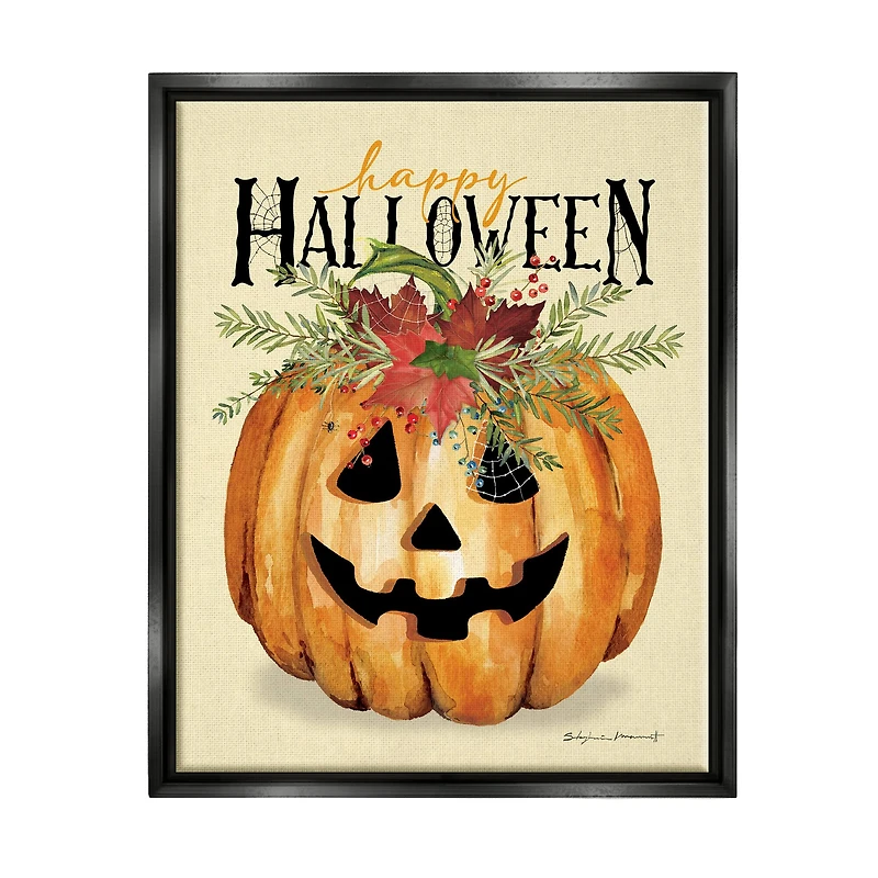 Stupell Industries Happy Halloween Jack-o-Lantern Framed Floater Canvas Wall Art