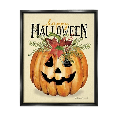 Stupell Industries Happy Halloween Jack-o-Lantern Framed Floater Canvas Wall Art
