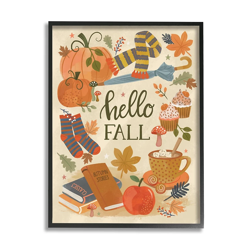 Stupell Industries Hello Fall Cozy Autumn Items Framed Giclee Art