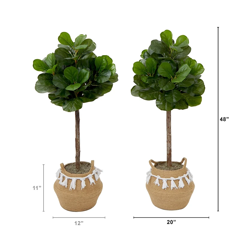 4ft. Artificial Fiddle Leaf Fig Tree with Handmade Jute & Cotton Basket with Tassels