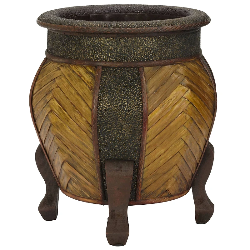 Brown Decorative Rounded Wood Planters Set