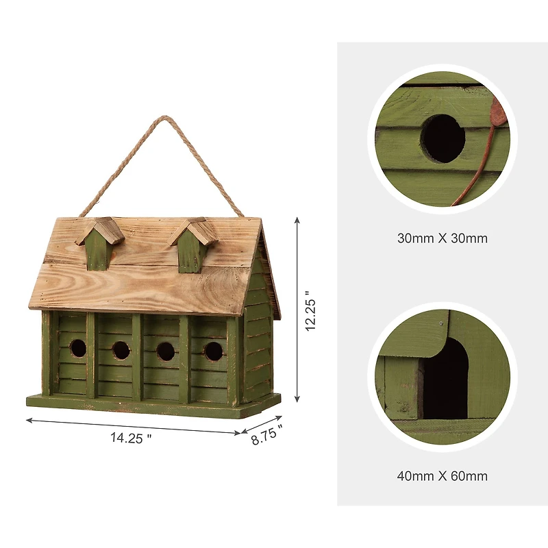 Glitzhome® 14" Hanging Wooden Distressed Green Garden Birdhouse