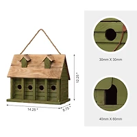 Glitzhome® 14" Hanging Wooden Distressed Green Garden Birdhouse
