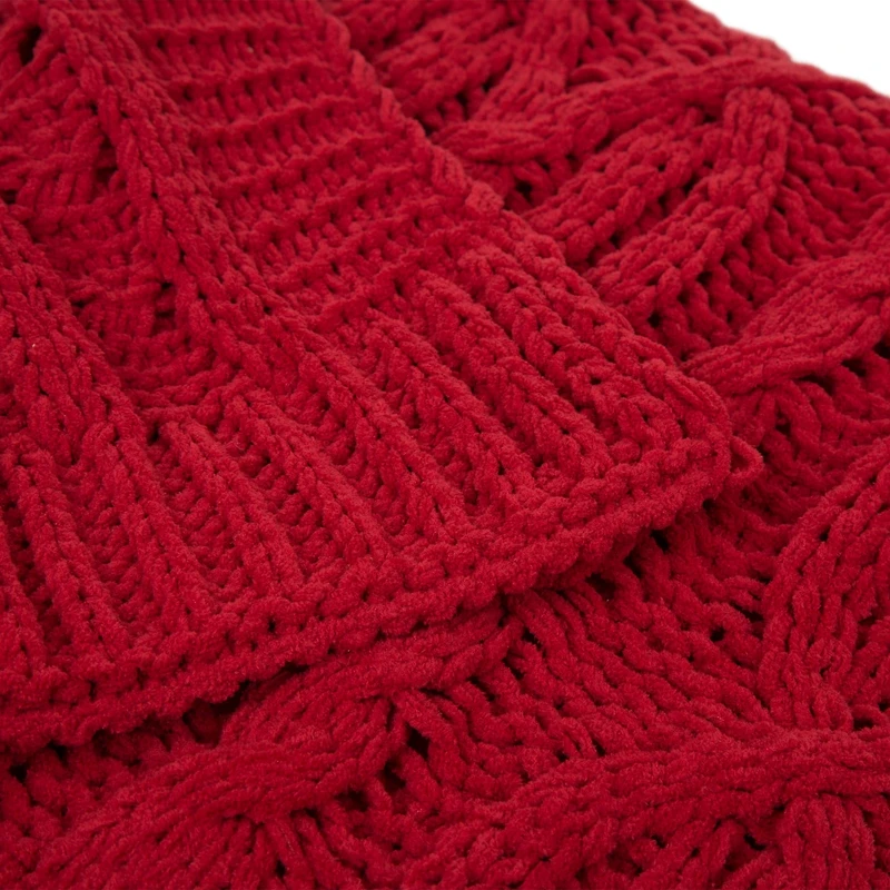 Glitzhome® Knitted Polyester Red Throw Blanket