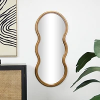 47" Gold Wooden Wavy-Shaped Wall Mirror with Ribbed Frame
