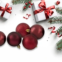 24ct Shatterproof 2.5" 4-Finish Ball Ornament, Burgundy