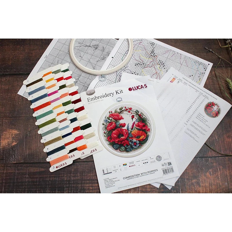 Luca-S Composition with Poppies Counted Cross Stitch Kit with Display Hoop