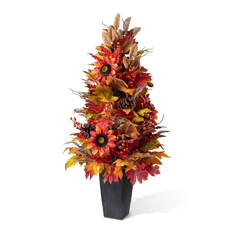 Glitzhome® 36" Fall Sunflower, Pinecone and Berry Porch Tree