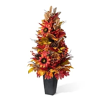 Glitzhome® 36" Fall Sunflower, Pinecone and Berry Porch Tree