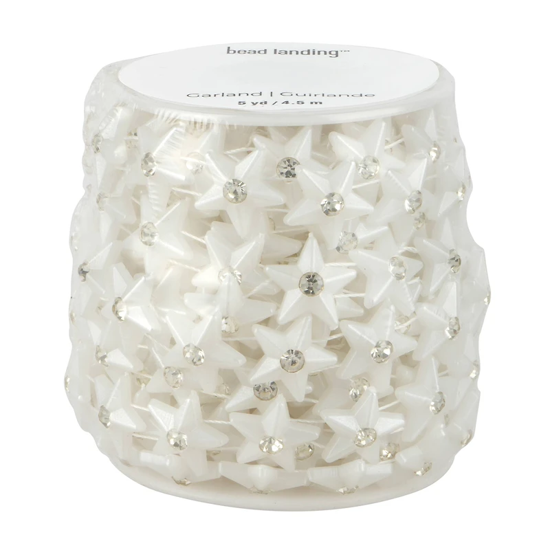 15mm White Plastic & Glass Pearl Star Bead Garland, 5yd. by Bead Landing™