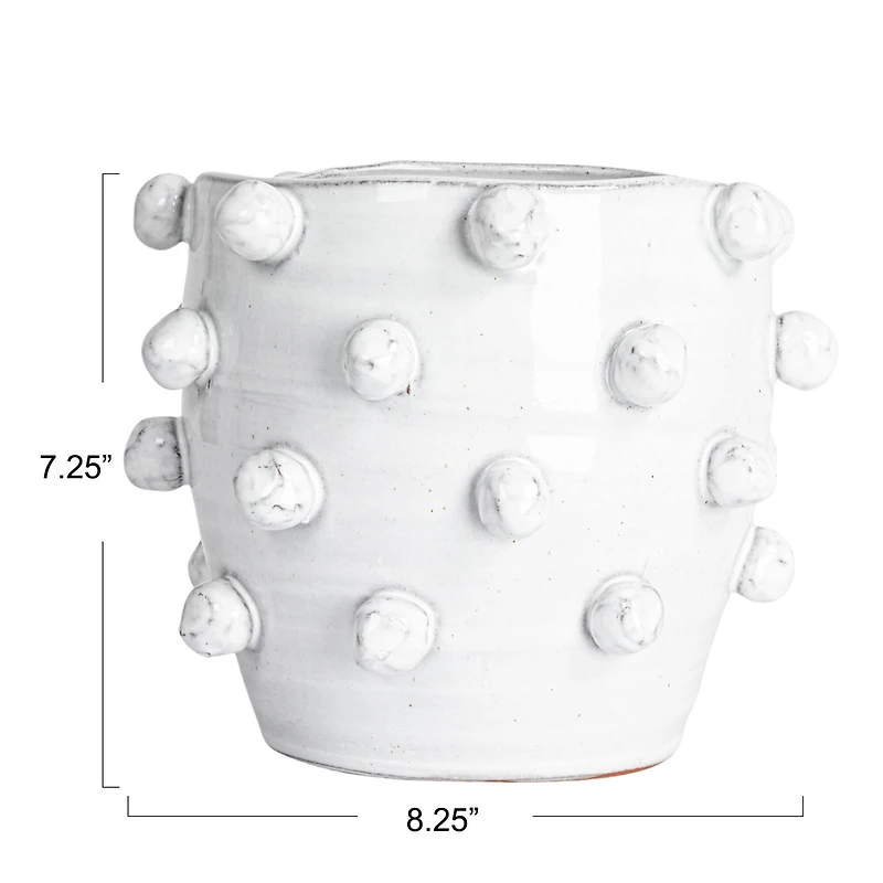 Hello Honey® 8.25" White Handmade Hobnail Terra Cotta Planter