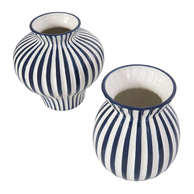 Blue Stripes Rounded Ceramic Vase Set