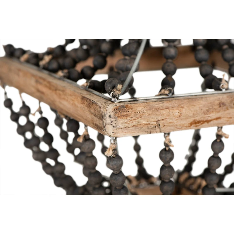 Wood & Metal Framed Chandelier with Wood Bead Draping