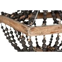 Wood & Metal Framed Chandelier with Wood Bead Draping