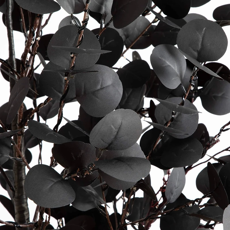 7ft. Pre-Lit Artificial Halloween Black Eucalyptus Tree with 420 Orange & Purple LED Lights