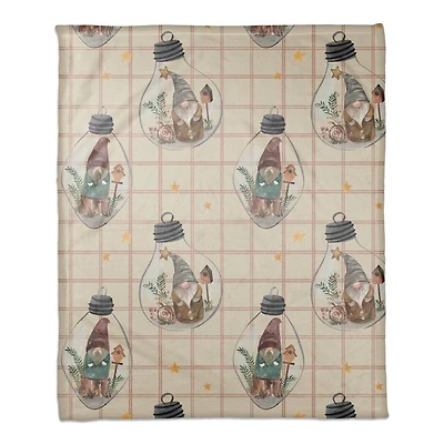 Cream and Check Gnome Globe Pattern Coral Fleece Blanket