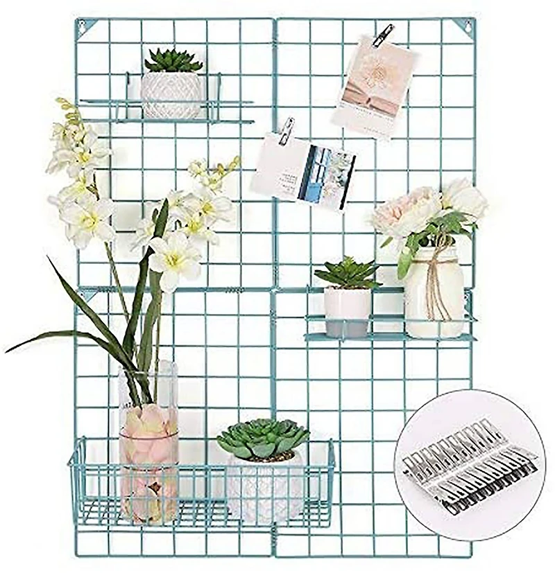 NEX™ Blue Wire Grid Storage Panel with 3 Wire Baskets