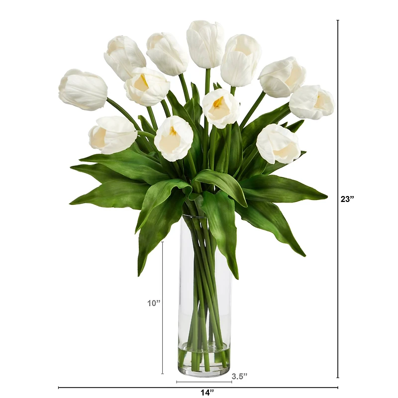 23" Artificial Tulip Arrangement with Cylinder Glass Vase