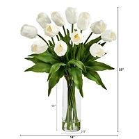 23" Artificial Tulip Arrangement with Cylinder Glass Vase