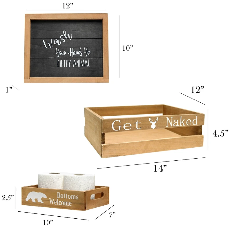 Elegant Designs Small Natural Rustic Towel Holder, Frame & Toilet Paper Holder Set