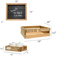 Elegant Designs Small Natural Rustic Towel Holder, Frame & Toilet Paper Holder Set