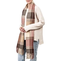 Glitzhome® 77" Pink, Cream & Gray Plaid Scarf with Tassels