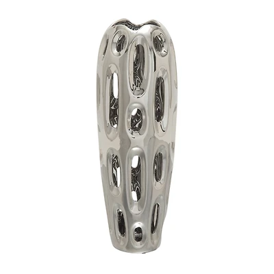 21" Silver Ceramic Contemporary Vase