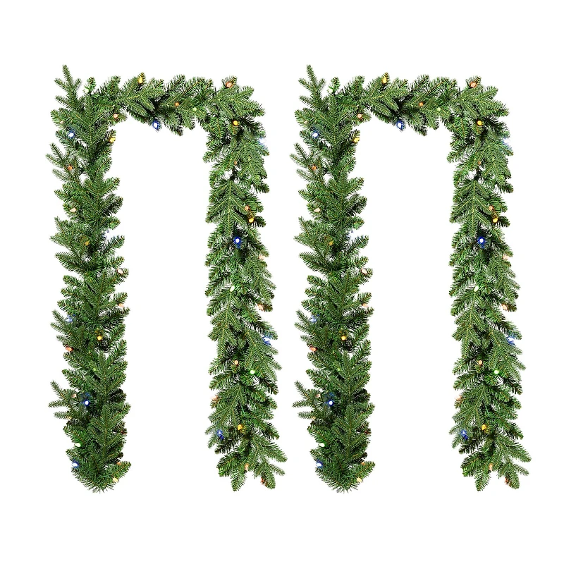 Glitzhome® 9ft. Pre-Lit Greenery Christmas Garlands with LED Light Timers, 2ct.