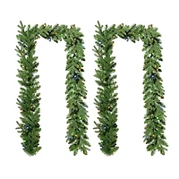 Glitzhome® 9ft. Pre-Lit Greenery Christmas Garlands with LED Light Timers, 2ct.