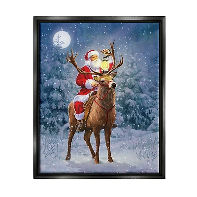 Stupell Industries Santa Riding Reindeer Landscape Framed Floater Canvas Wall Art