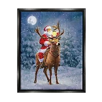 Stupell Industries Santa Riding Reindeer Landscape Framed Floater Canvas Wall Art