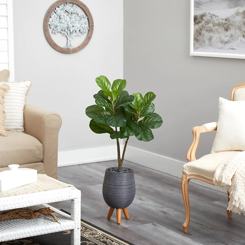 3.5ft. Fiddle Leaf Fig Tree in Gray Planter with Stand