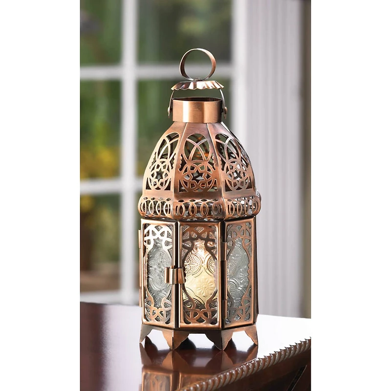 9.5" Copper Moroccan Candle Lantern