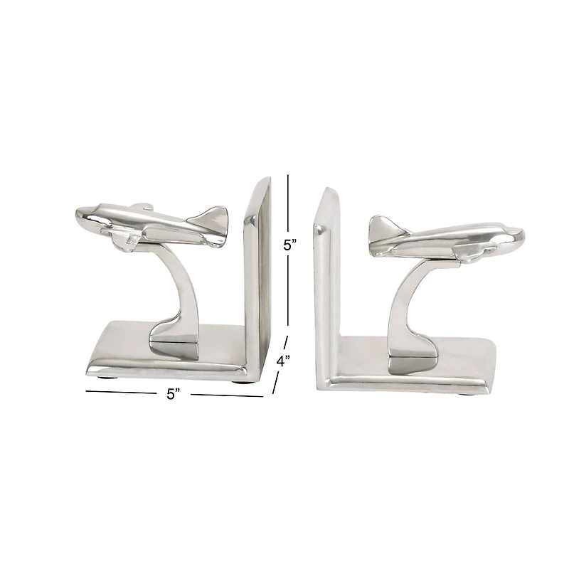 5" Silver Aluminum Contemporary Plane Bookends