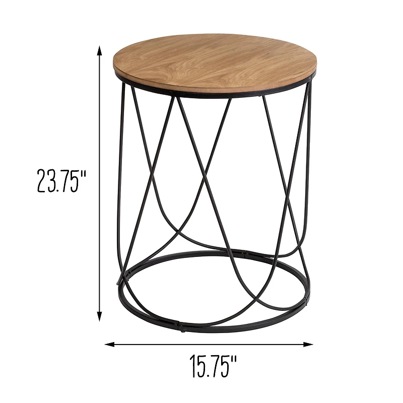 Honey Can Do 24" Round Side Table with Natural Top